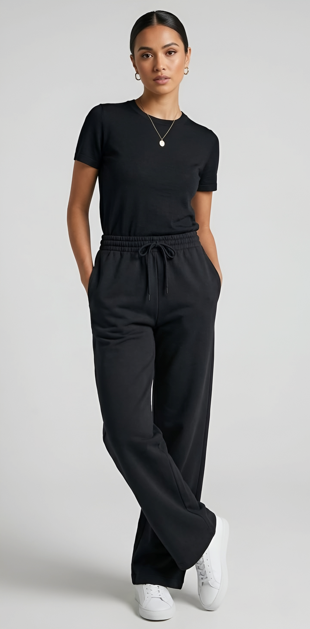 Vinfela "Comfort Studio" Wide-Leg Drawstring Sweatpants (Unisex) - Black & Beige Collection