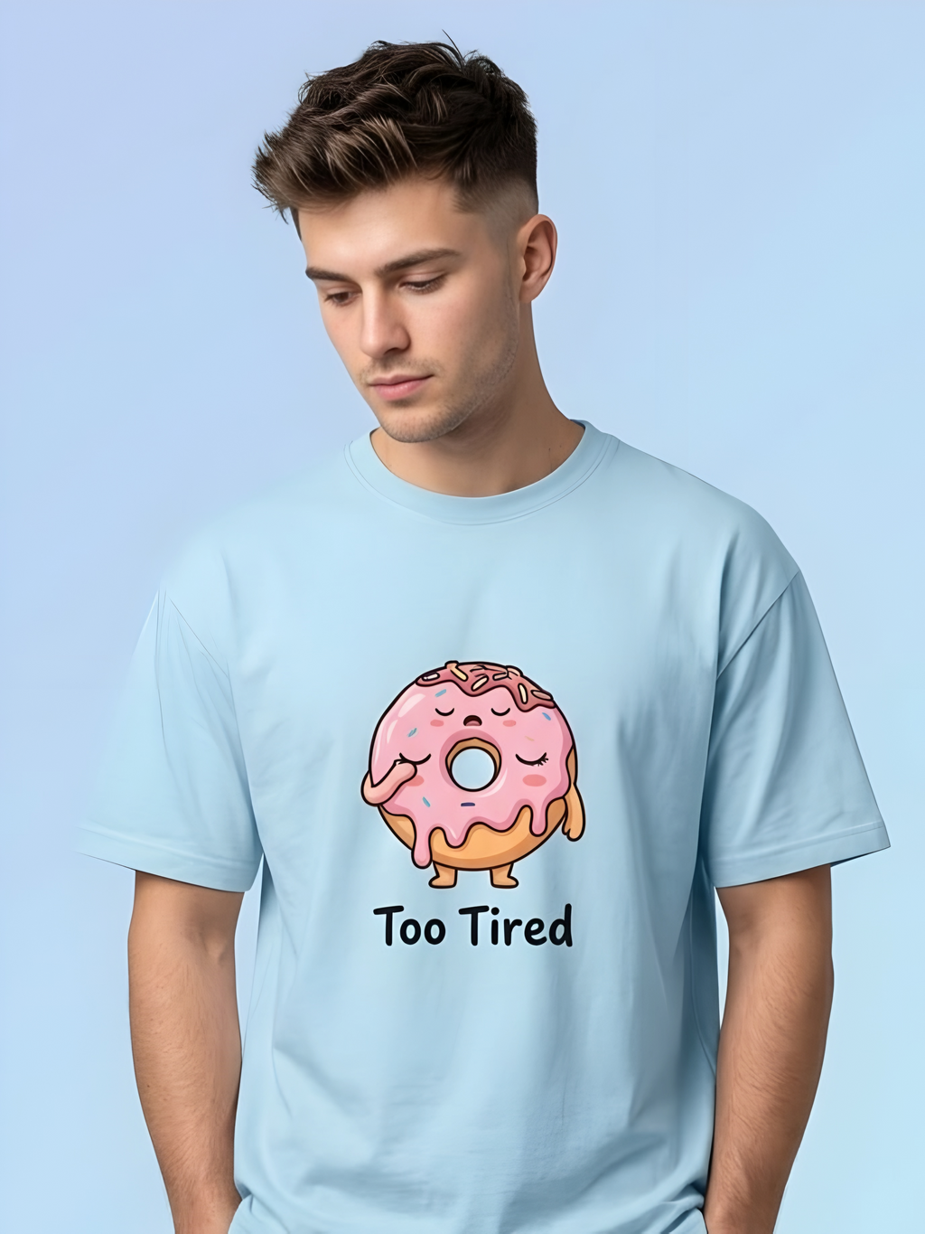 Vinfela "Too Tired" Donut Unisex Oversized T-Shirt - Pastel Pink