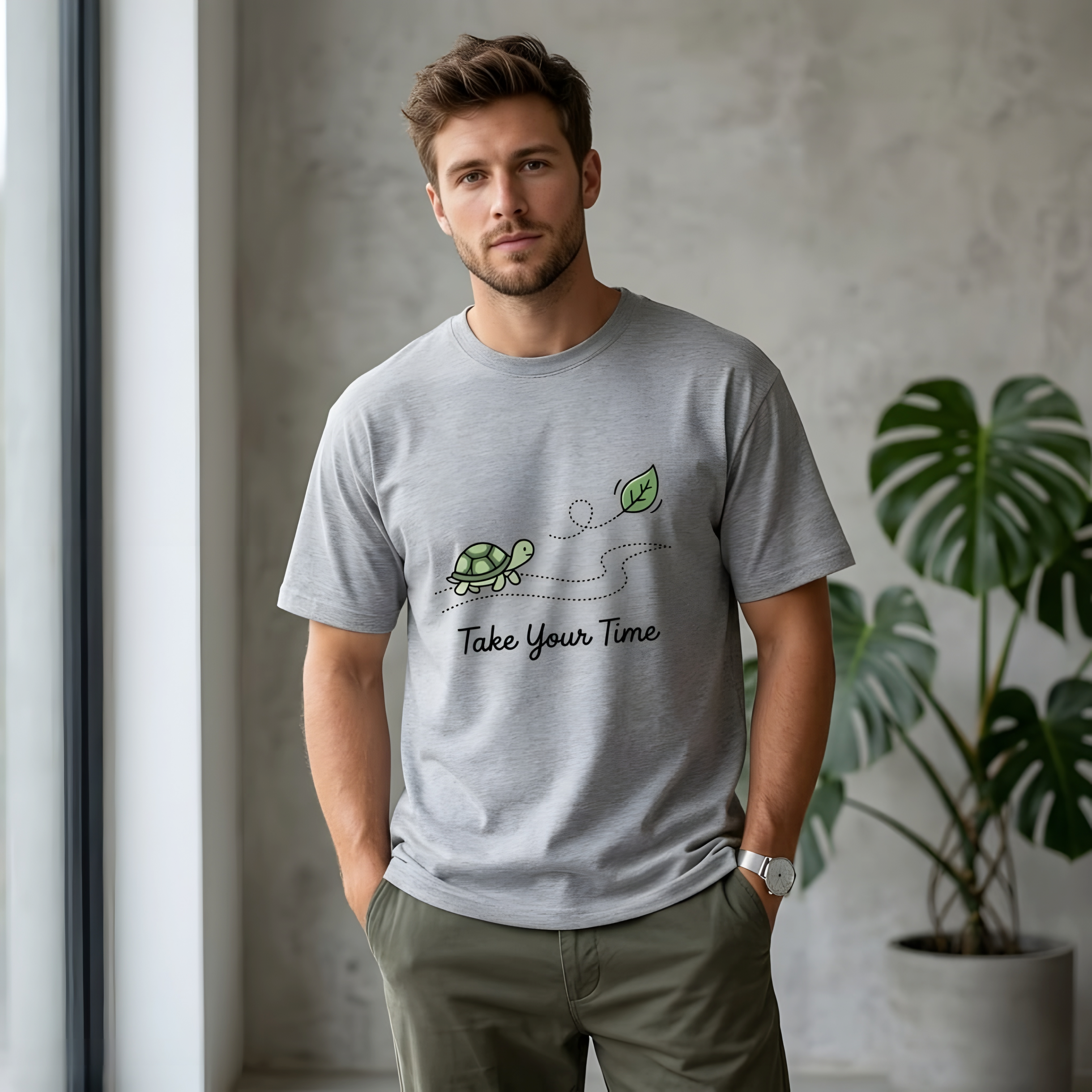 “Take Your Time – Minimal Turtle Graphic Oversized T-Shirt”