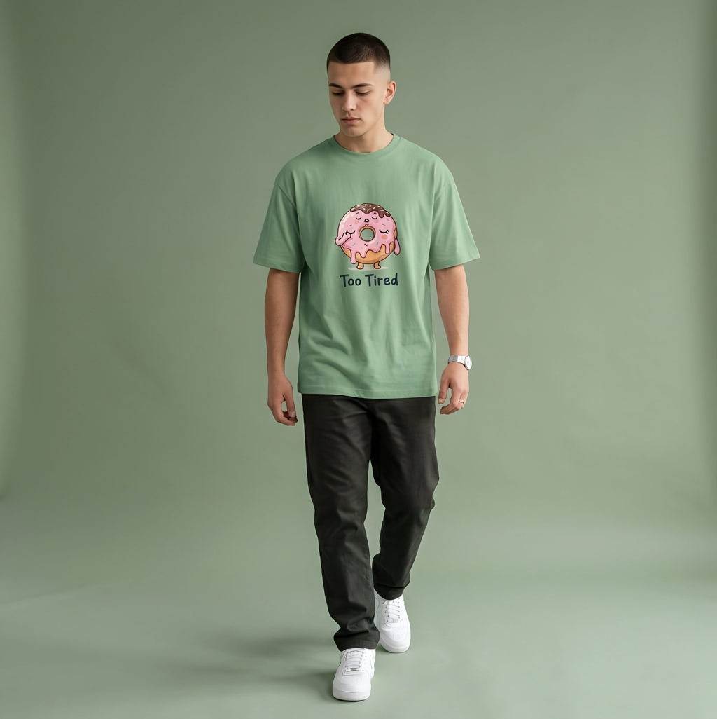 Vinfela "Too Tired" Donut Unisex Oversized T-Shirt - Pastel Pink