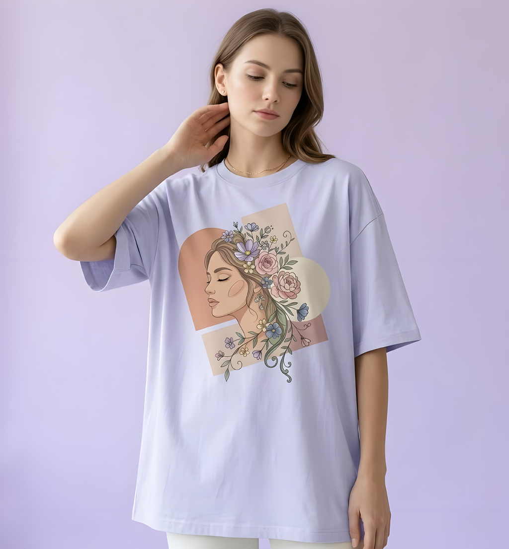 Floral Face Minimalist Oversized Unisex T-Shirt for Women – Premium Streetwear | VINFELA