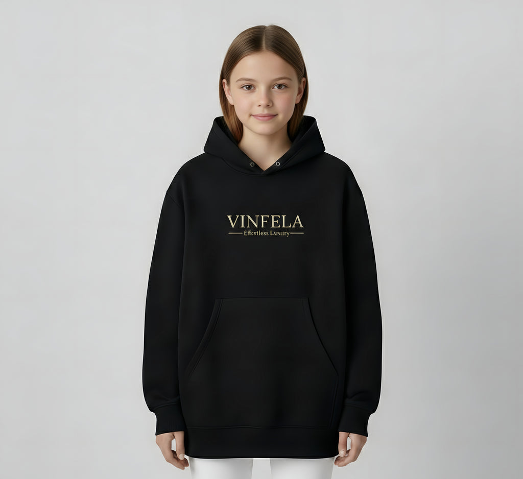 VINFELA Kids’ Signature Hoodie – Effortless Luxury in Midnight Black