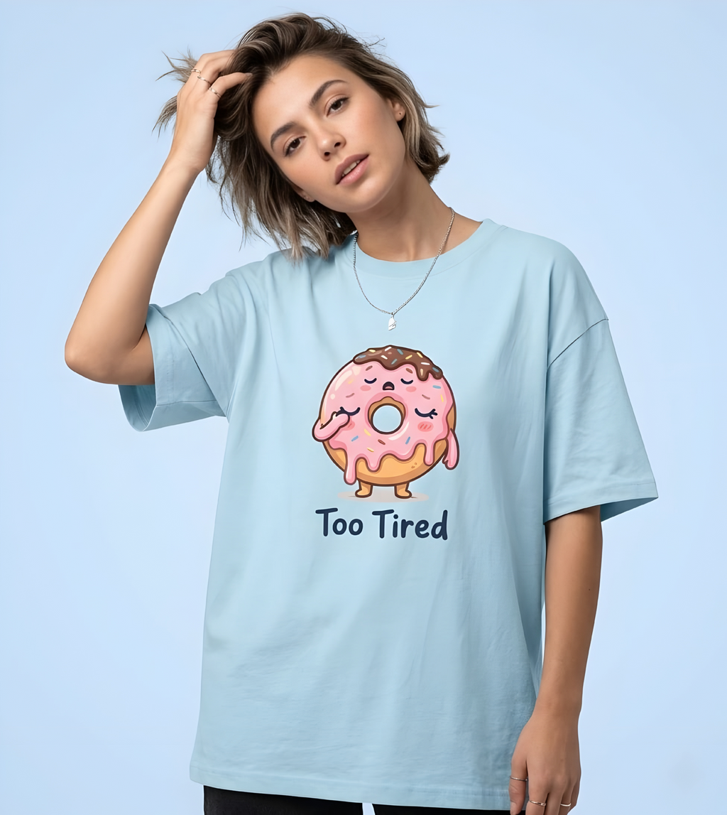 Vinfela "Too Tired" Donut Unisex Oversized T-Shirt - Pastel Pink