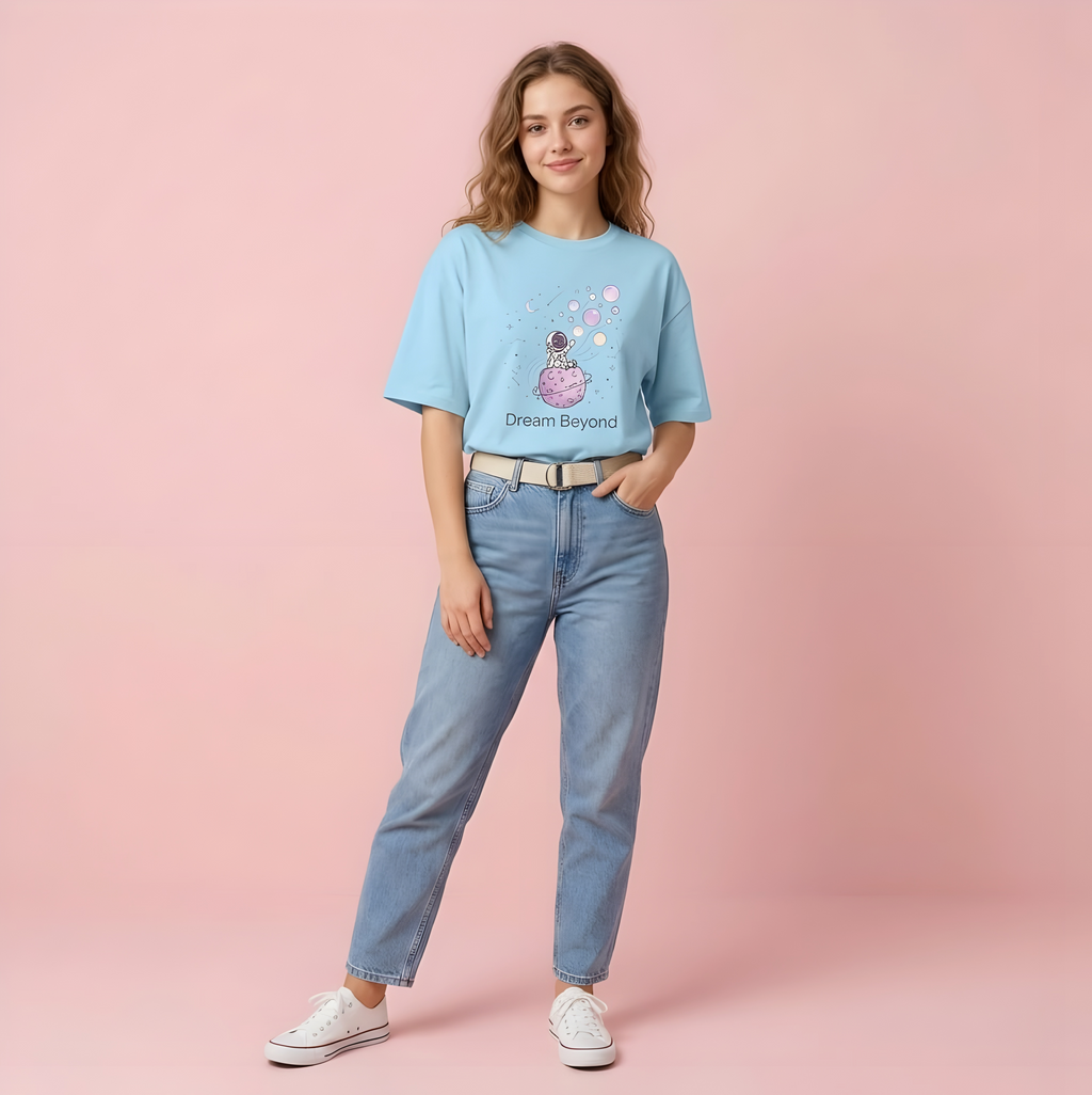 Dream Beyond Astronaut Oversized Unisex T-Shirt – Aesthetic Space Graphic Tee for Men & Women