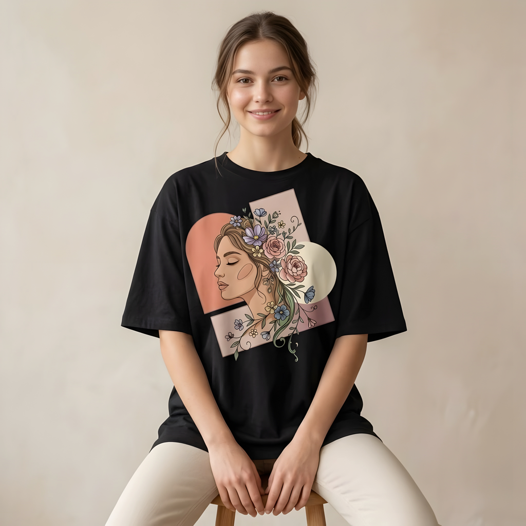 Floral Face Minimalist Oversized Unisex T-Shirt for Women – Premium Streetwear | VINFELA
