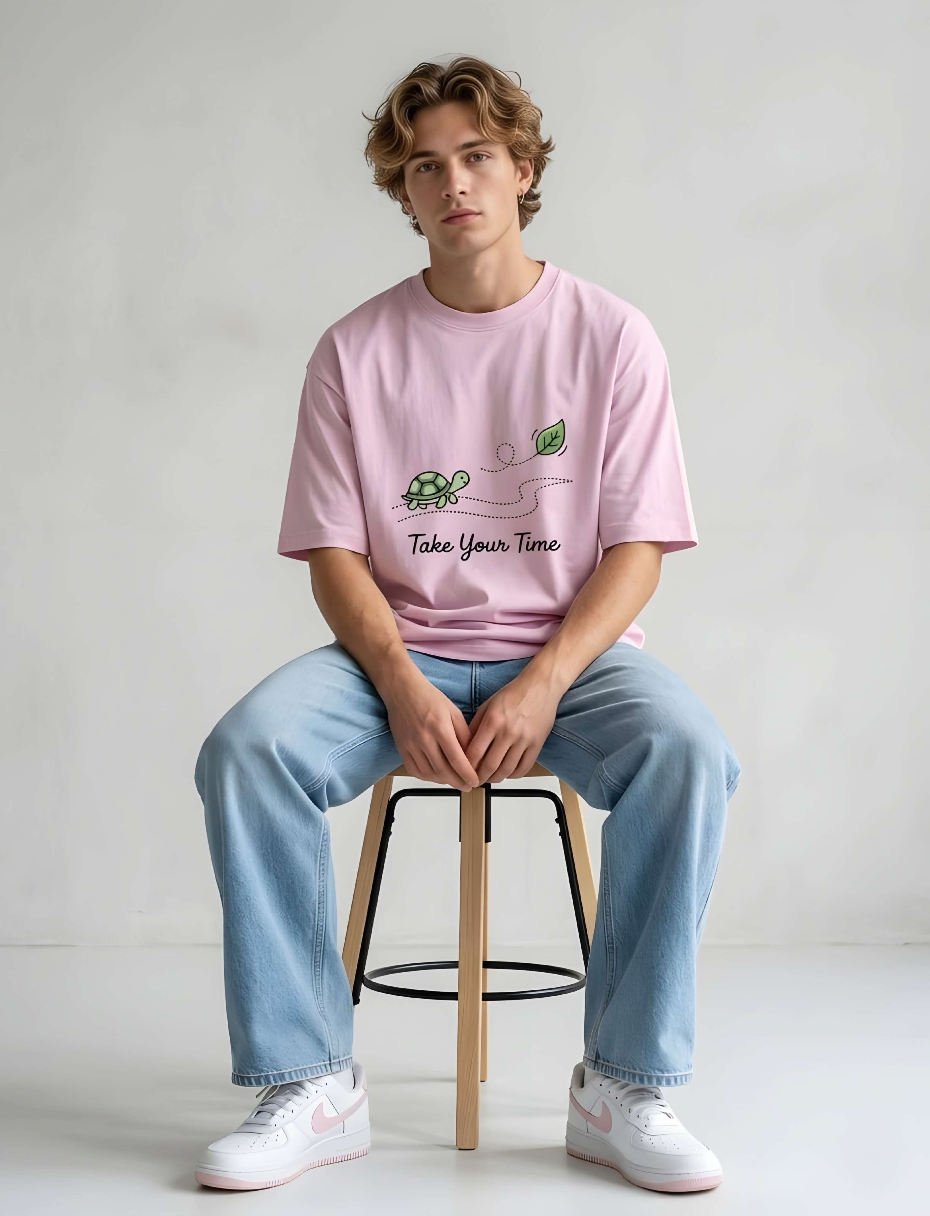 “Take Your Time – Minimal Turtle Graphic Oversized T-Shirt”