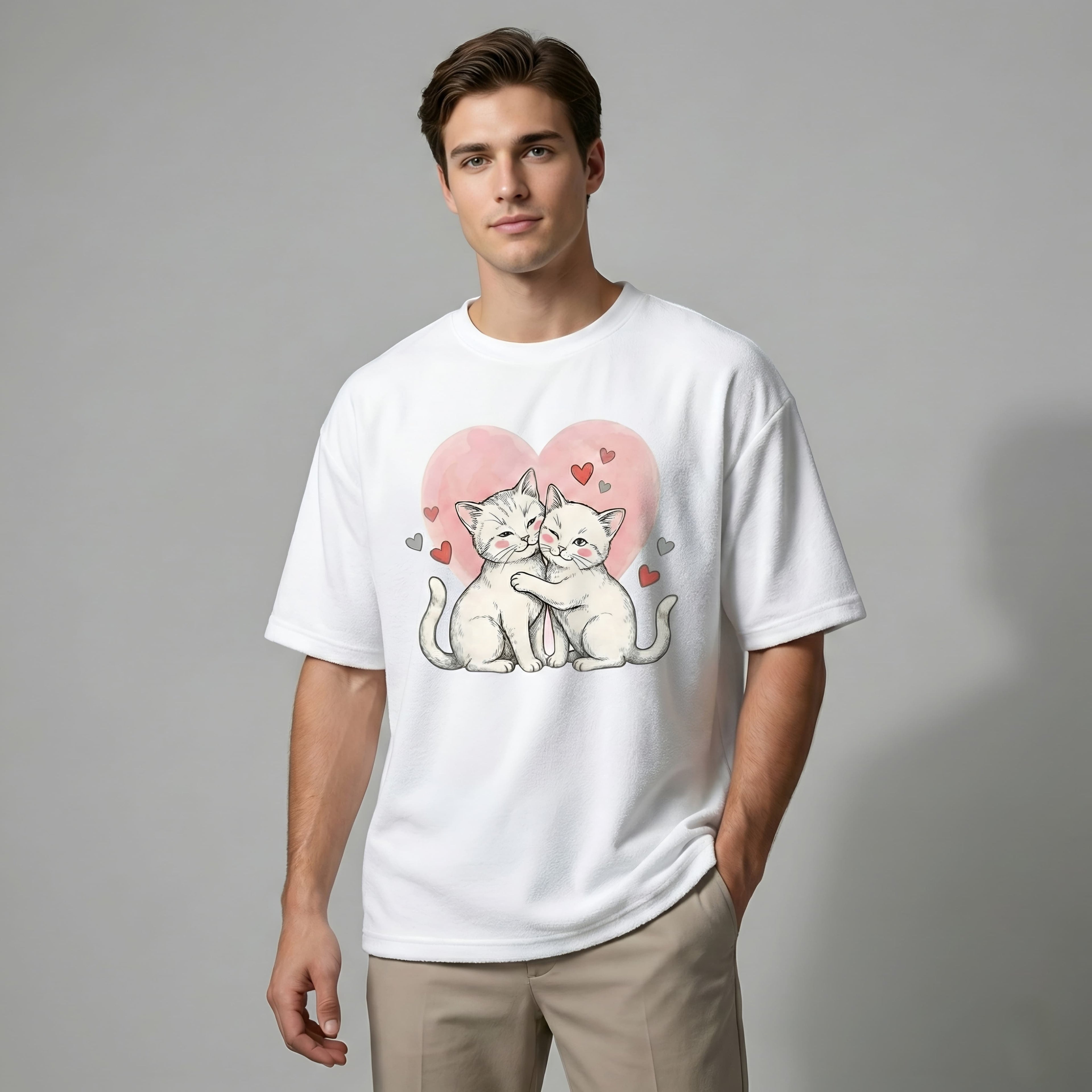 The "Purr-fect Pair" Cuddling Cats Oversized T-Shirt