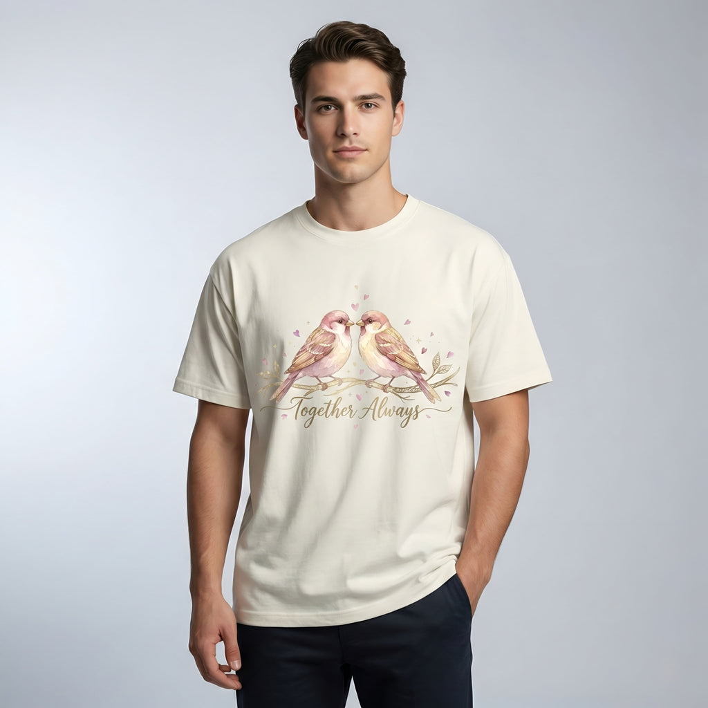 "Forever Yours" Swan Heart Oversized T-Shirt - Unisex Cream Graphic Tee