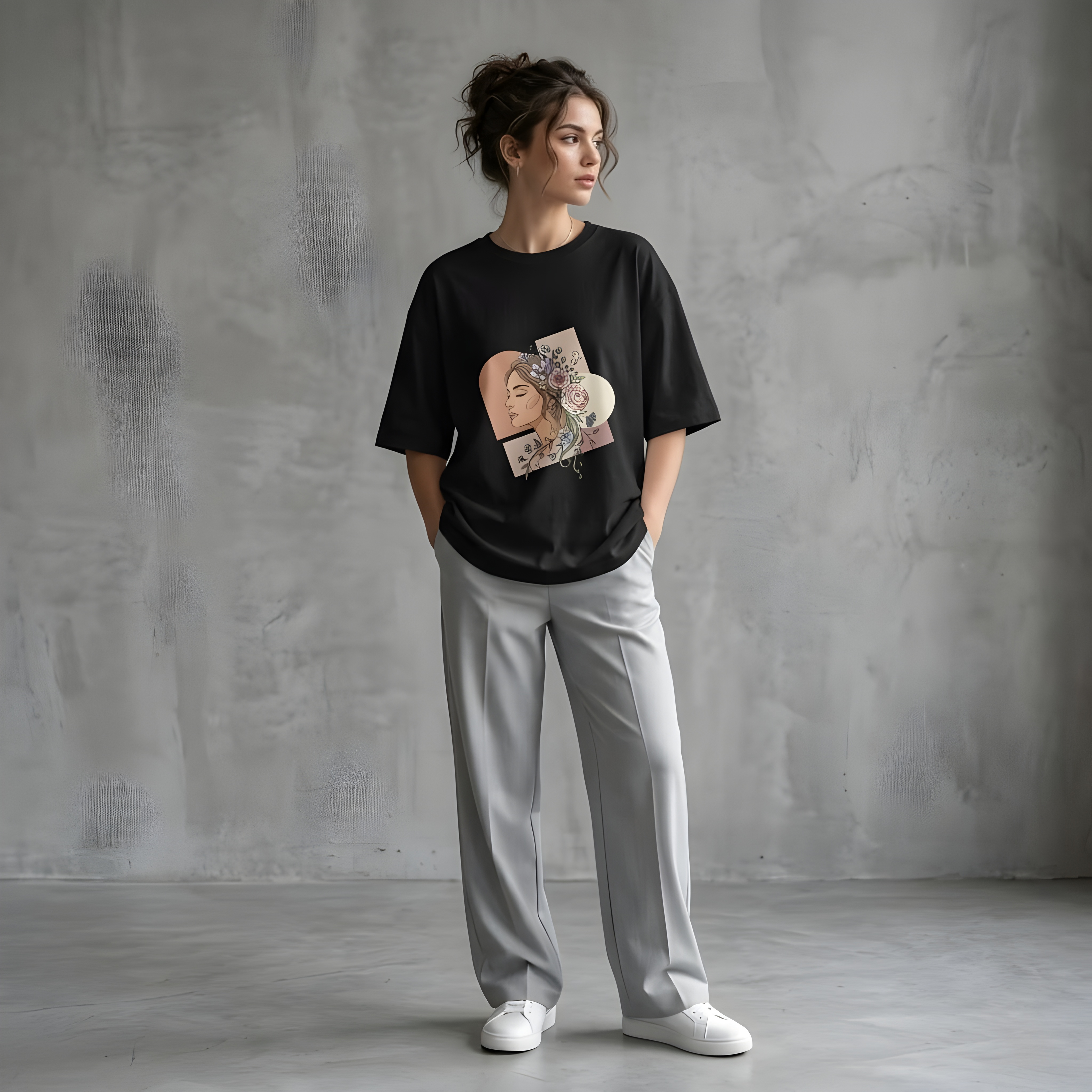 Floral Face Minimalist Oversized Unisex T-Shirt for Women – Premium Streetwear | VINFELA