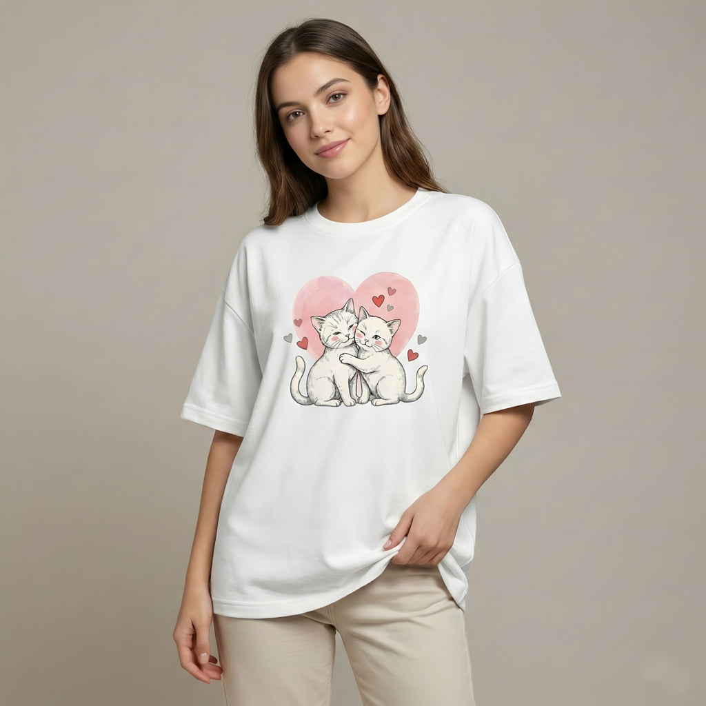 The "Purr-fect Pair" Cuddling Cats Oversized T-Shirt
