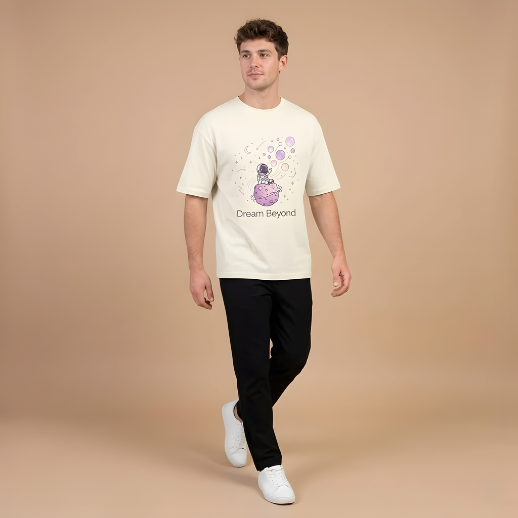 Dream Beyond Astronaut Oversized Unisex T-Shirt – Aesthetic Space Graphic Tee for Men & Women