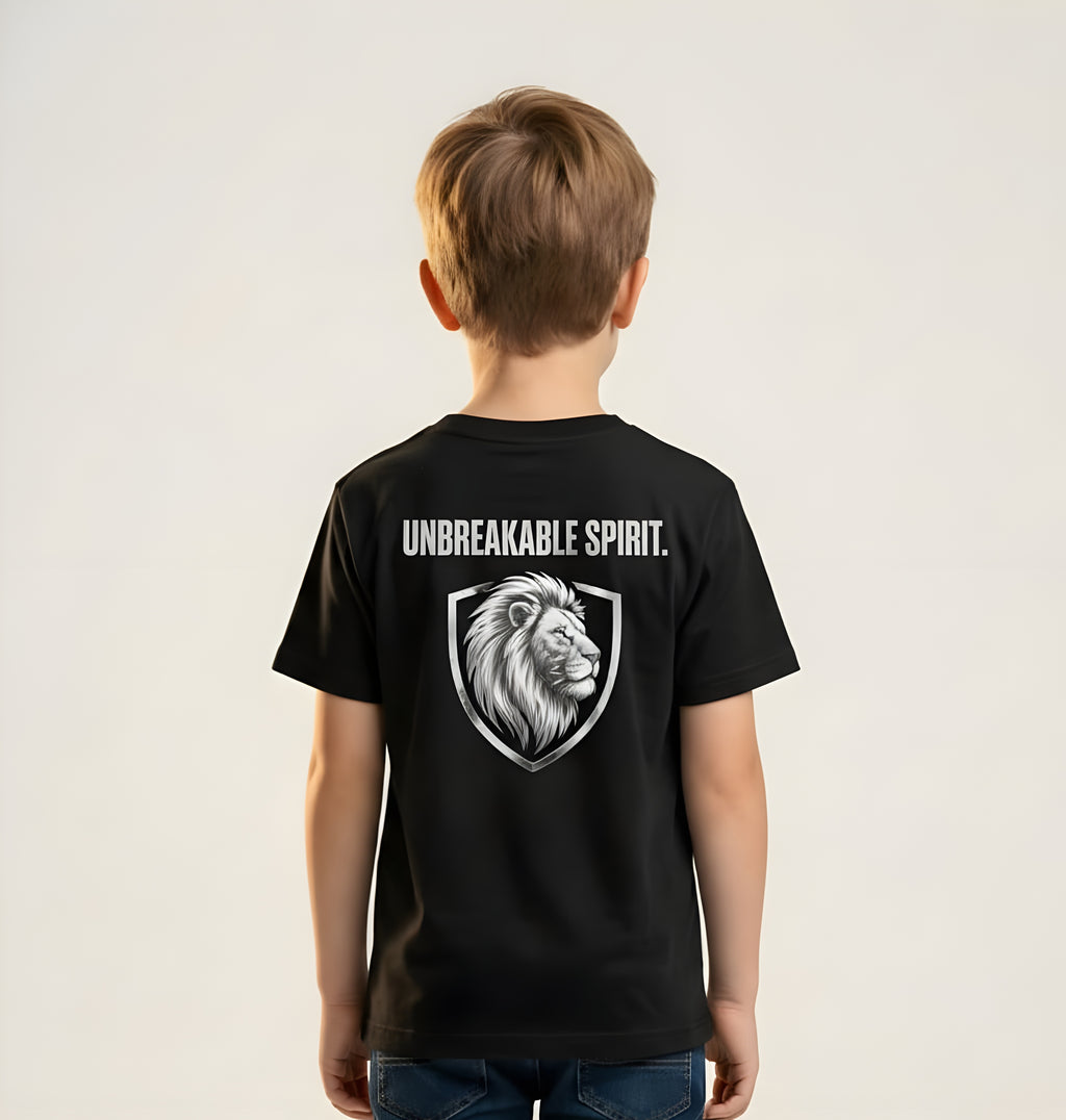 Unbreakable Spirit Lion Kids T-Shirt – Strong Mind, Brave Heart