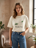 “Take Your Time – Minimal Turtle Graphic Oversized T-Shirt”