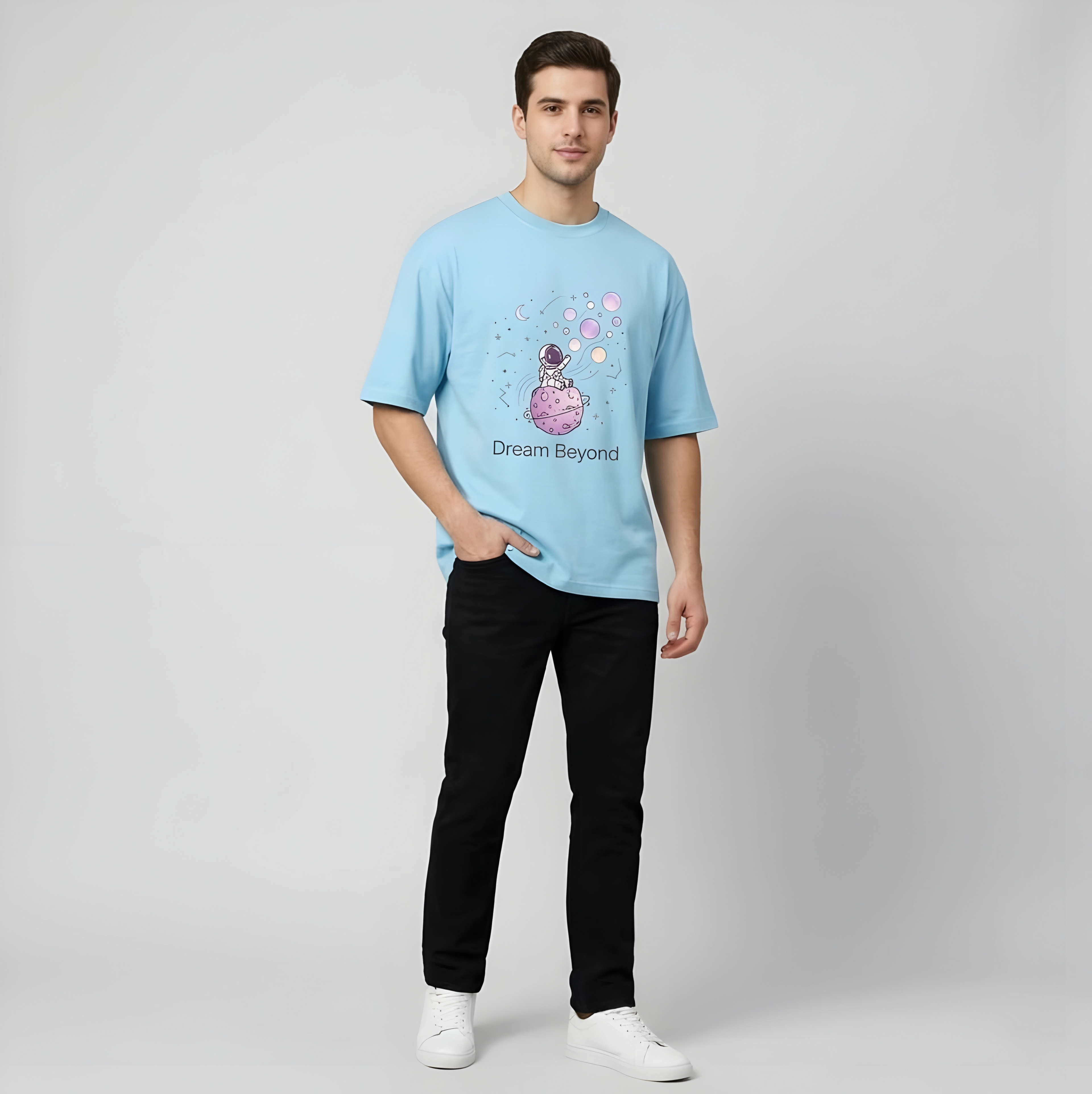 Dream Beyond Astronaut Oversized Unisex T-Shirt – Aesthetic Space Graphic Tee for Men & Women