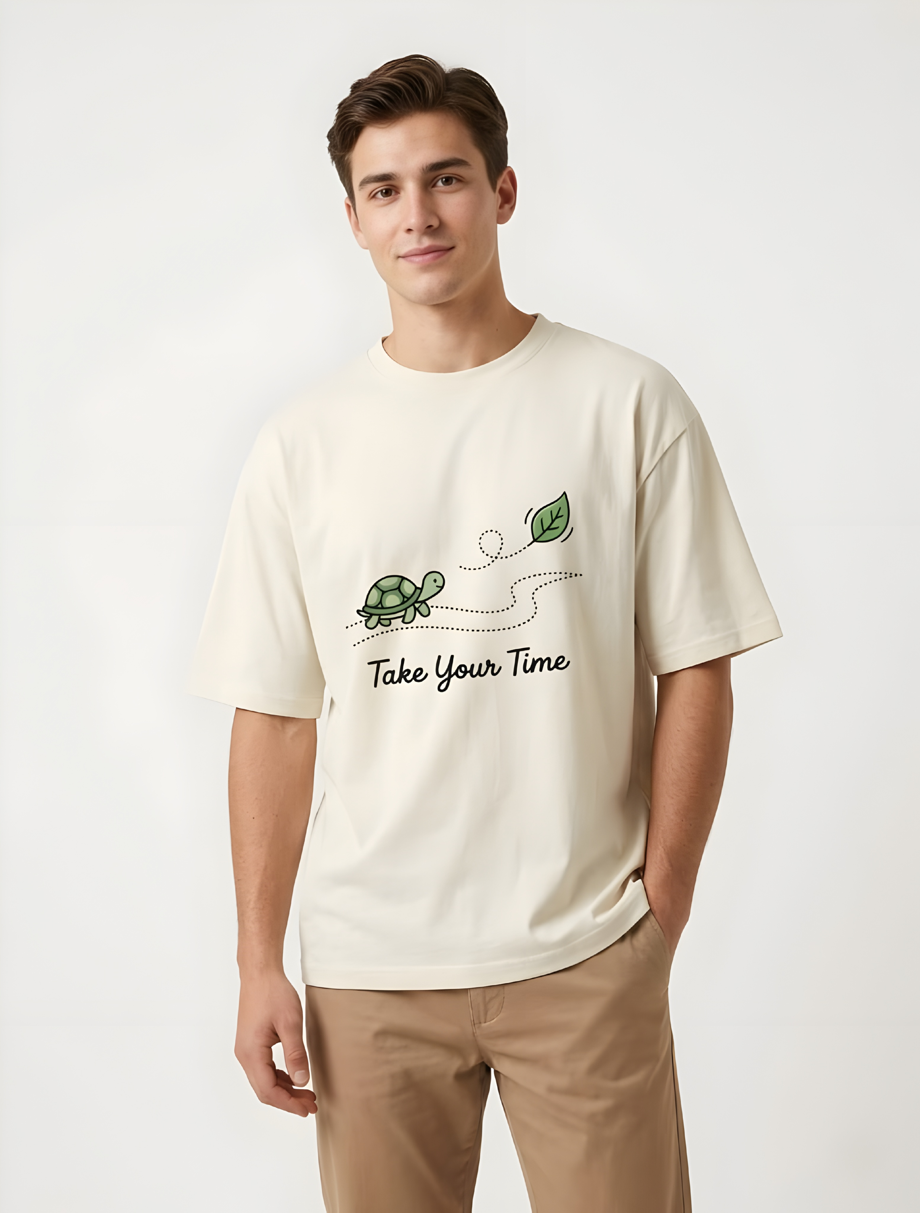 “Take Your Time – Minimal Turtle Graphic Oversized T-Shirt”