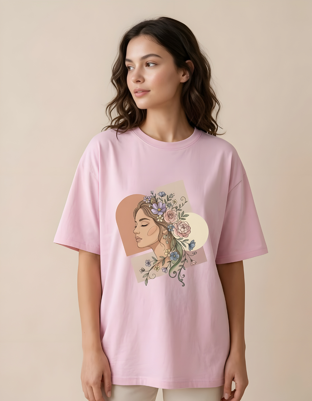 Floral Face Minimalist Oversized Unisex T-Shirt for Women – Premium Streetwear | VINFELA
