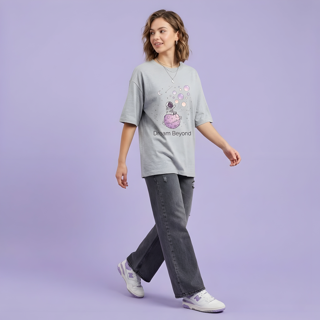 Dream Beyond Astronaut Oversized Unisex T-Shirt – Aesthetic Space Graphic Tee for Men & Women