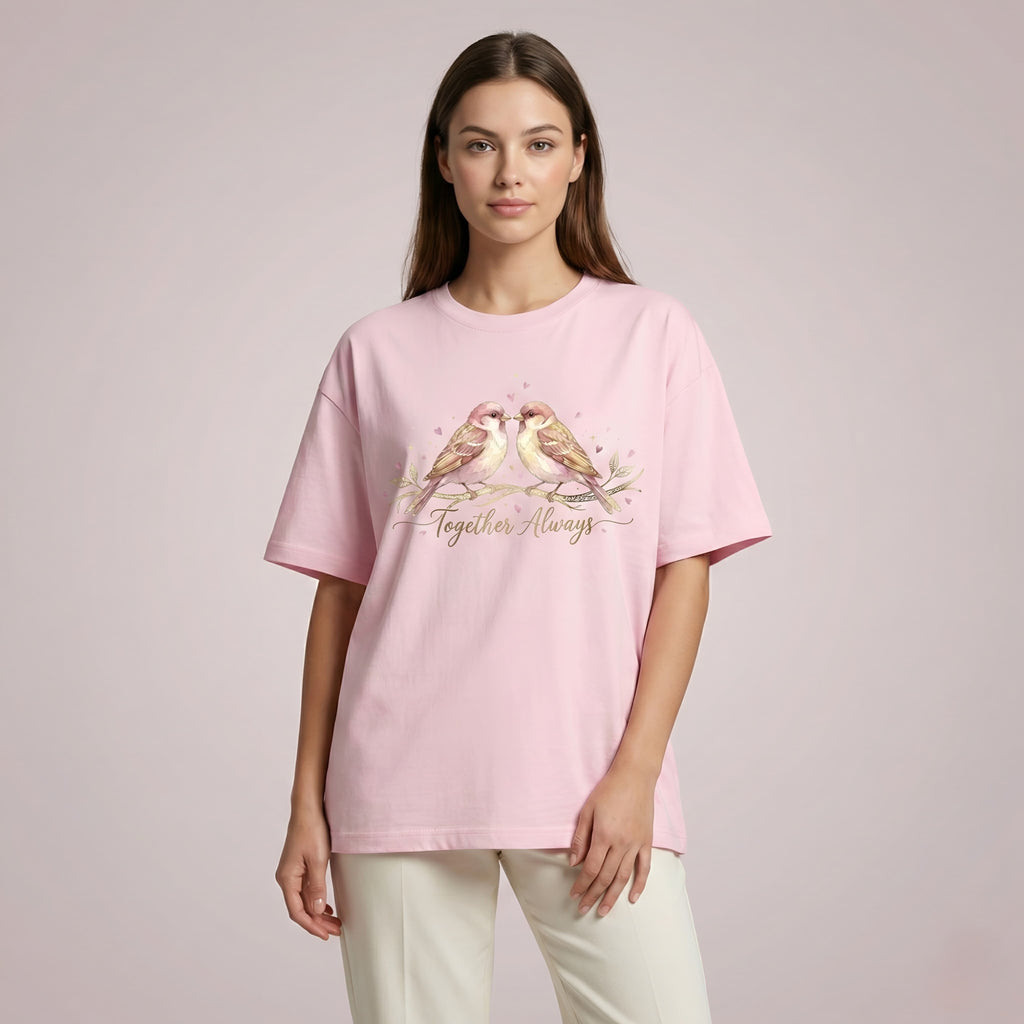 "Forever Yours" Swan Heart Oversized T-Shirt - Unisex Cream Graphic Tee