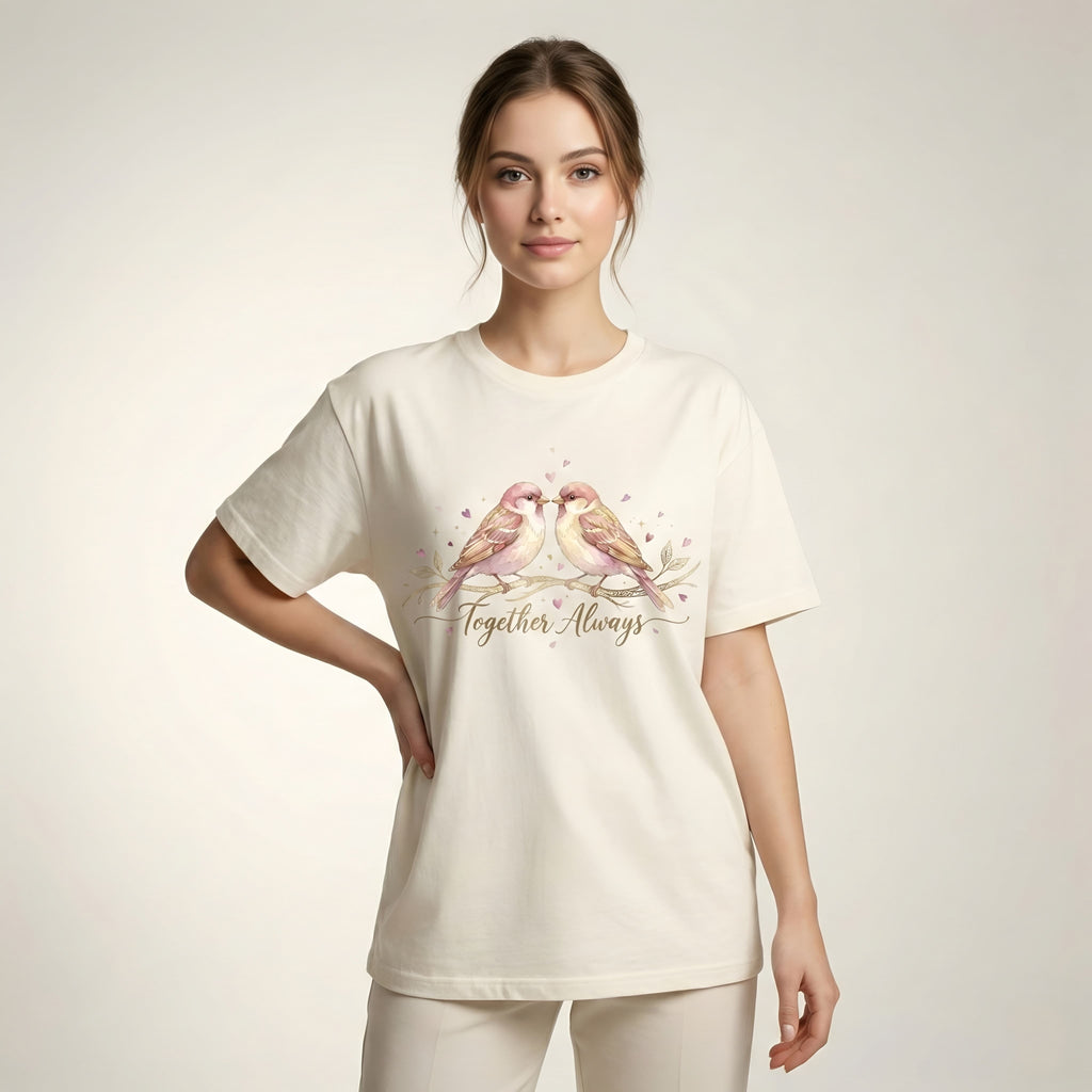 "Forever Yours" Swan Heart Oversized T-Shirt - Unisex Cream Graphic Tee