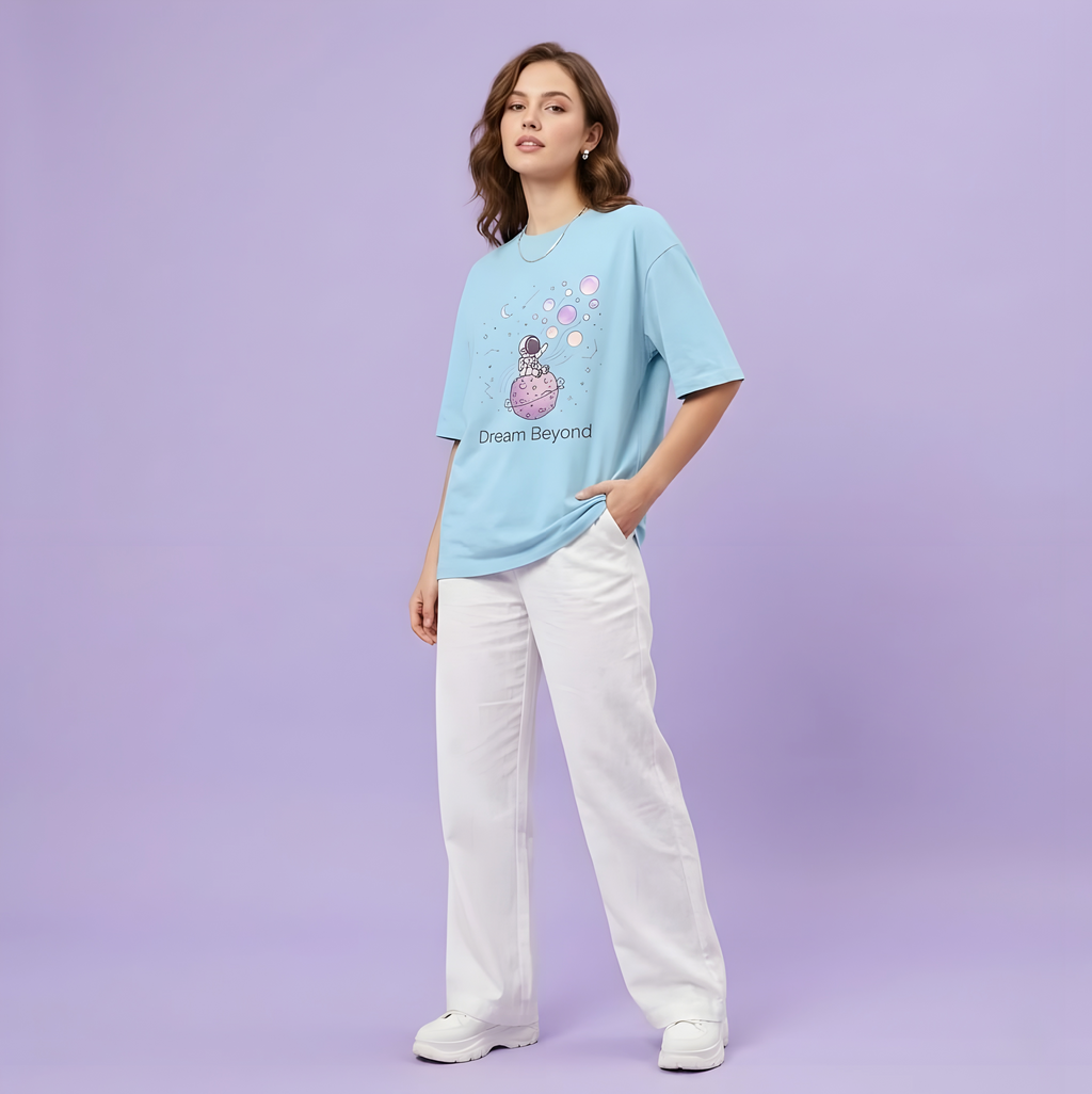 Dream Beyond Astronaut Oversized Unisex T-Shirt – Aesthetic Space Graphic Tee for Men & Women