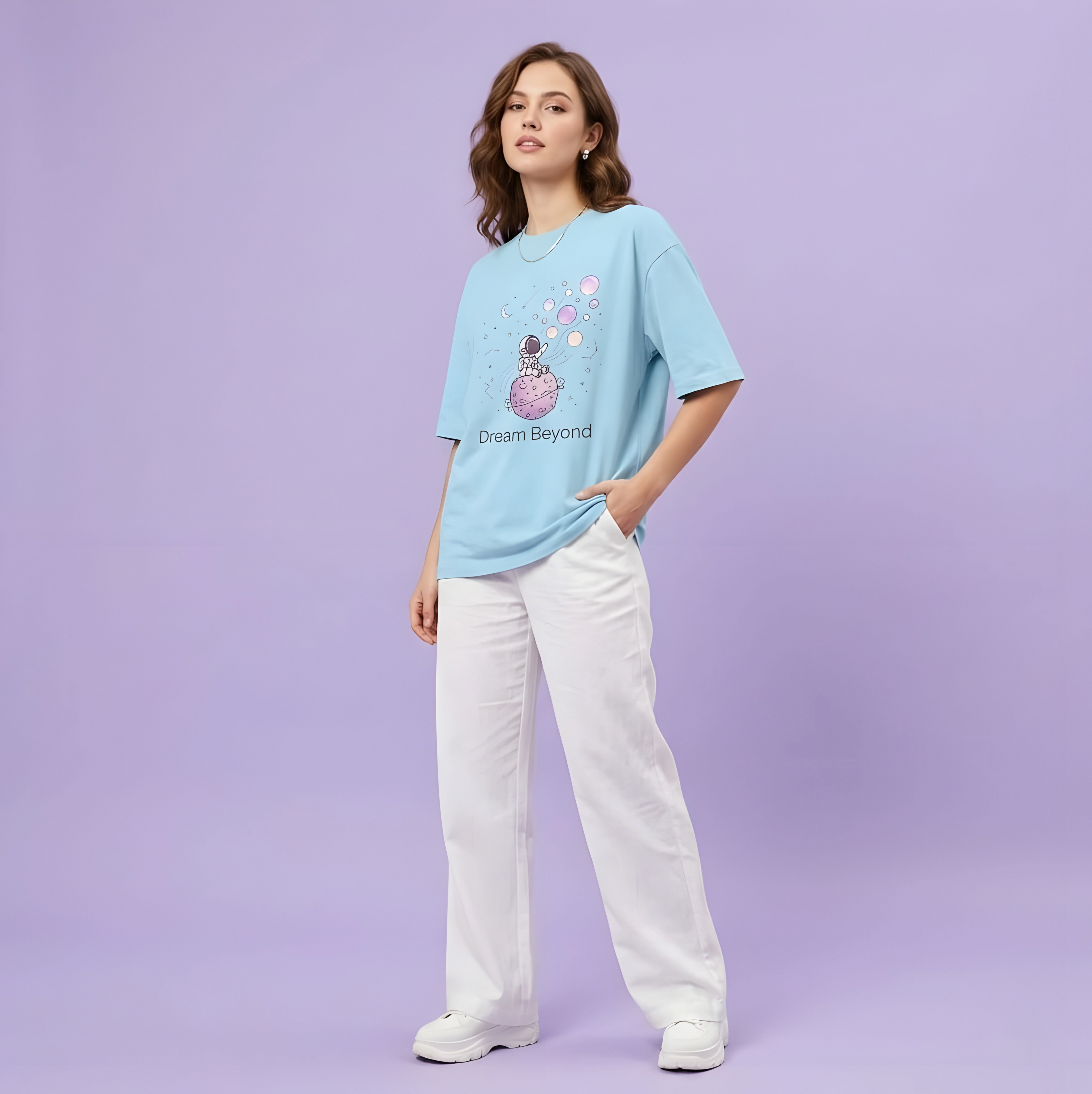 Dream Beyond Astronaut Oversized Unisex T-Shirt – Aesthetic Space Graphic Tee for Men & Women