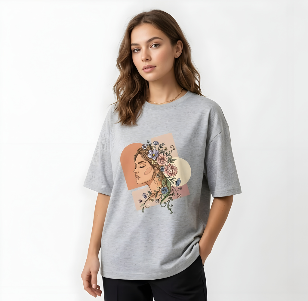 Floral Face Minimalist Oversized Unisex T-Shirt for Women – Premium Streetwear | VINFELA
