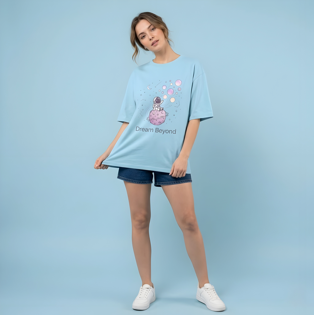 Dream Beyond Astronaut Oversized Unisex T-Shirt – Aesthetic Space Graphic Tee for Men & Women
